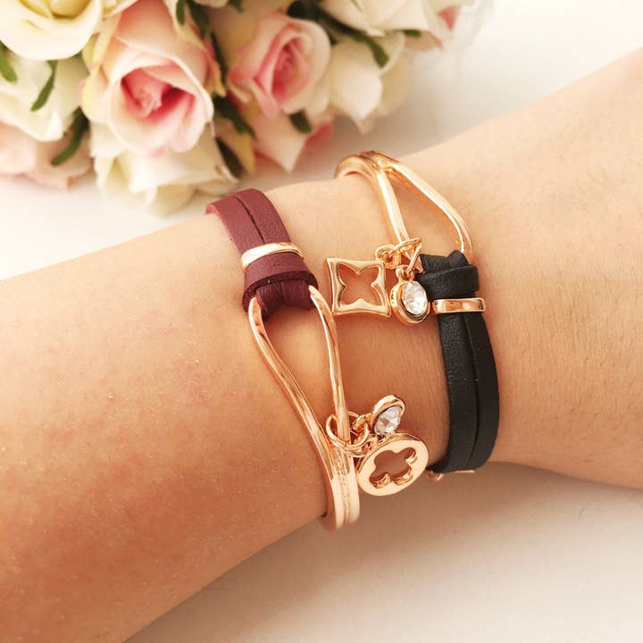 Evileyefavor - Vendita all'ingrosso Braccialetto con ciondolo/pendente - Bracciale in pelle con charm, bracciale in oro rosa4