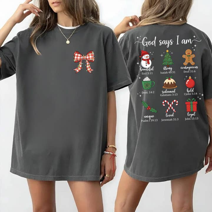Glaime - Wholesale T-shirt (graphic) – unisex - Comfort Colors God Says I Am Christmas Shirt, Christian 1