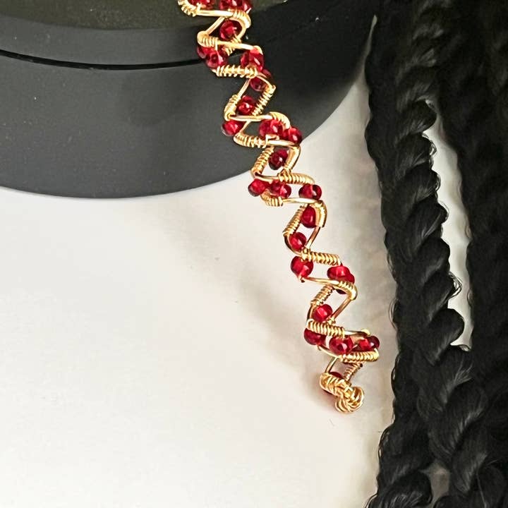 elevated loc jewelry - Wholesale Hair Tie - Red Beaded Loc Hair Wrap 1