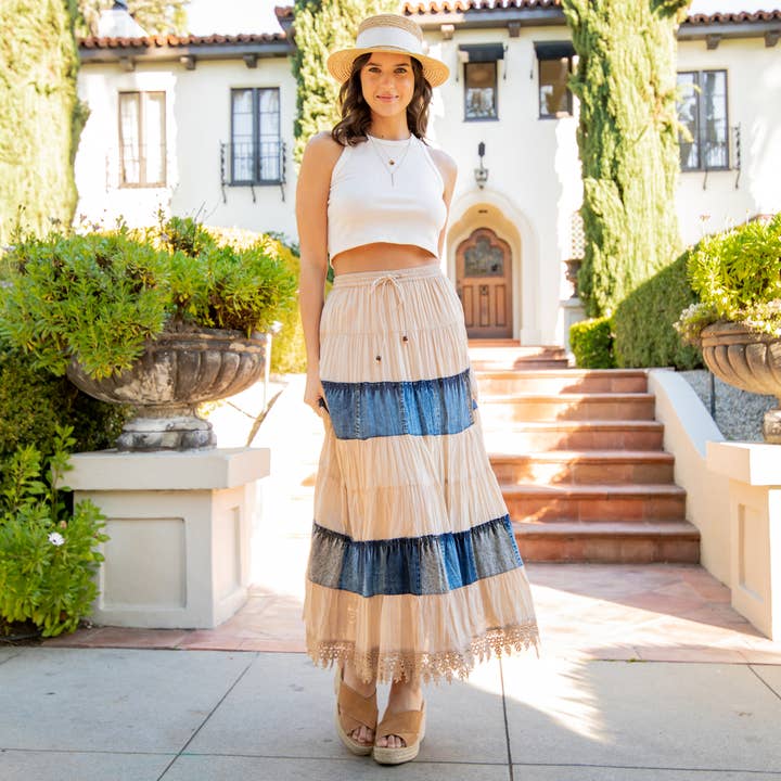 Young Threads - Wholesale Skirt - Women's - Women Long Tiered Western Skirt, Lined With Two Pockets