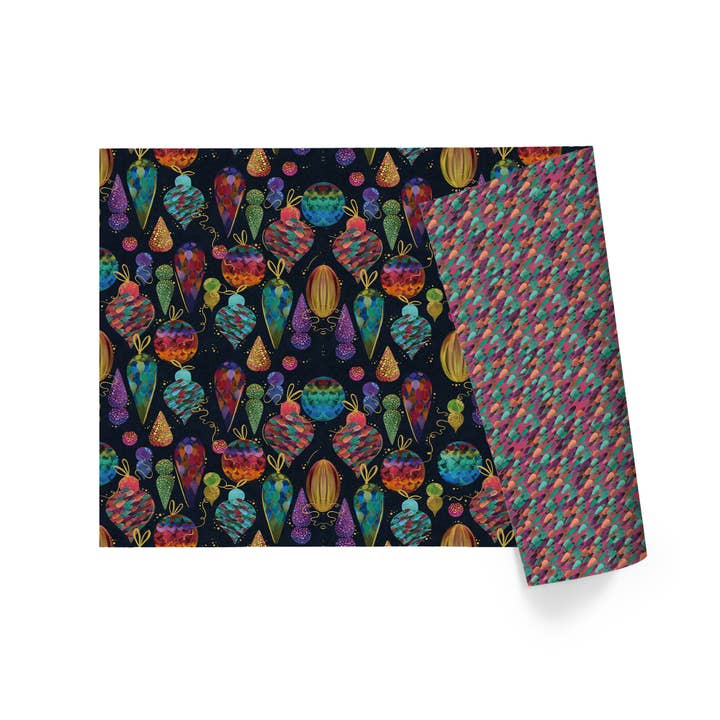 LA Ribbons Wholesale - Wholesale Wrapping Paper Roll - 30" x 10' Holiday Wrapping Paper | Jewel Toned Ornaments Metallic Accent on Black
5