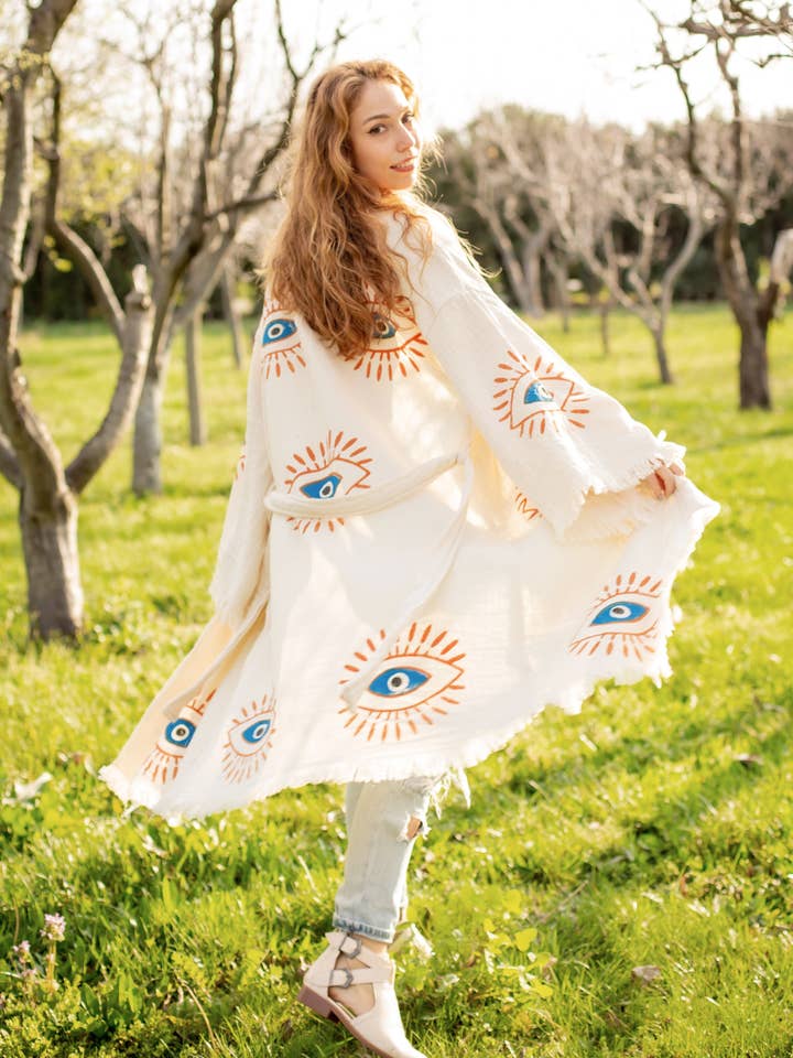 Moa – Kaftan - Mulher por atacado – Kaftan Kimono Curto Olho Grego Retrô4