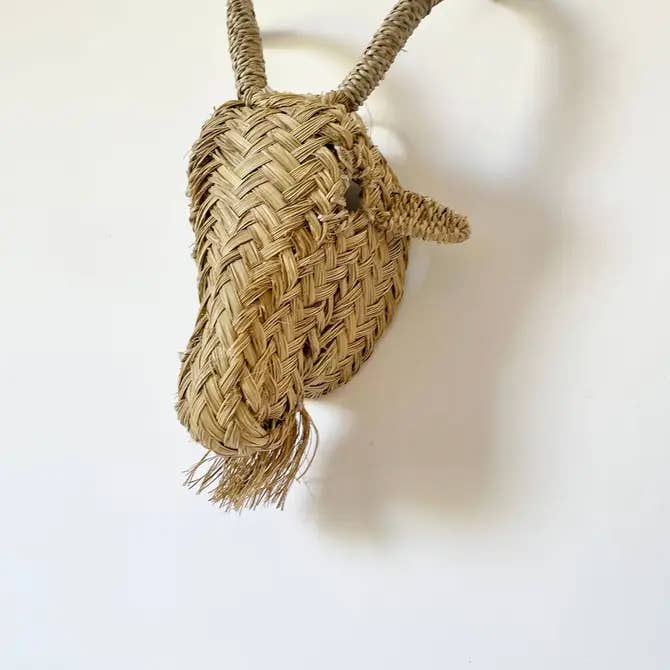 Handwoven rattan decor wicker goat mask wall for wholesale by Terracotta Design LTD