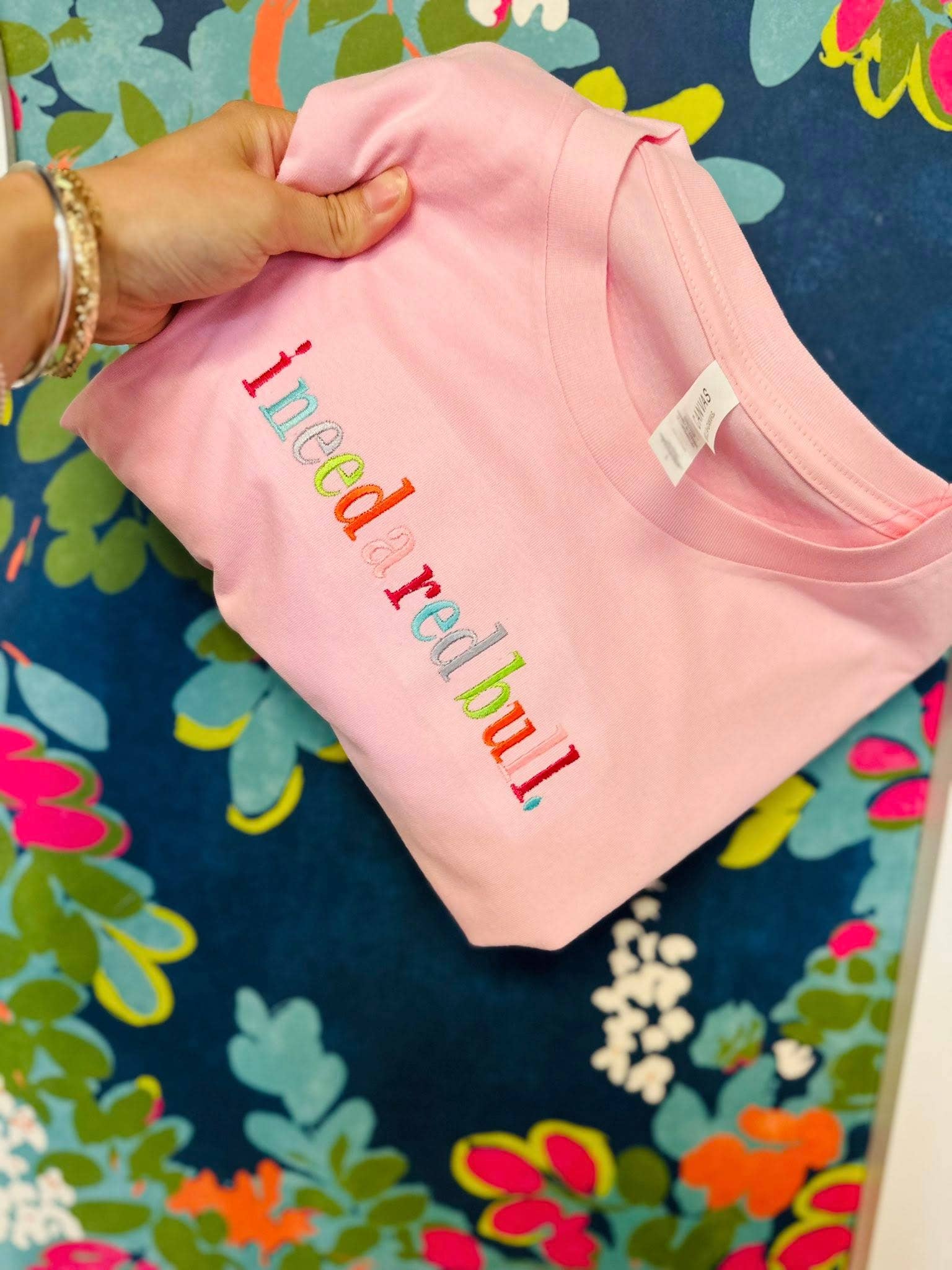 Juneberry - Wholesale T-Shirt - Women's - I Need A Red Bull. Embroidery Graphic T-Shirt0