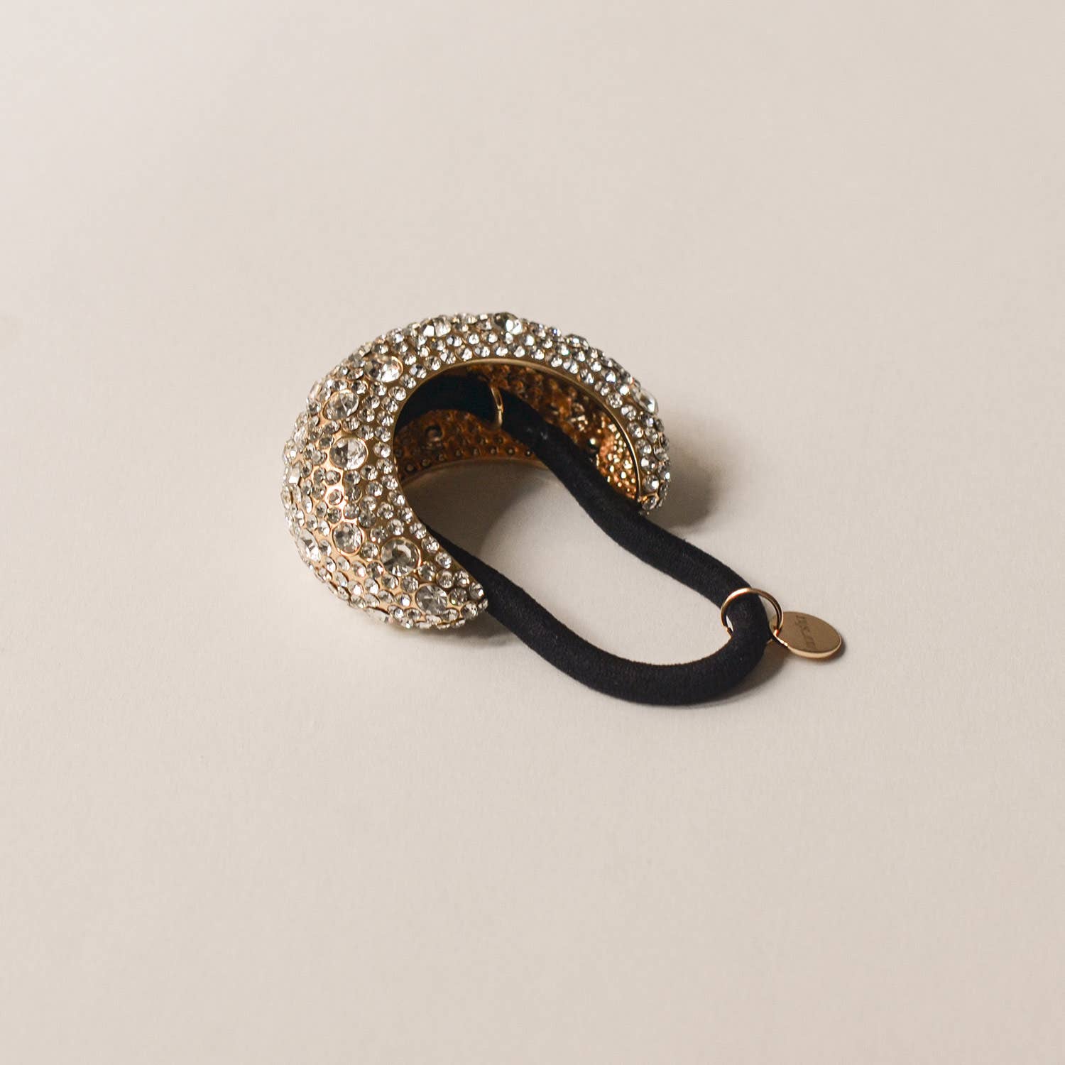 nar'sha - Wholesale Hair Tie - Pave Stone Crescent Metal Cuff Ponytail Hair Tie | Gold4