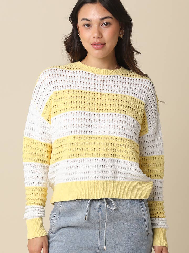 Sadie Mesh Stripe Knit Sweater for wholesale by Olivaceous