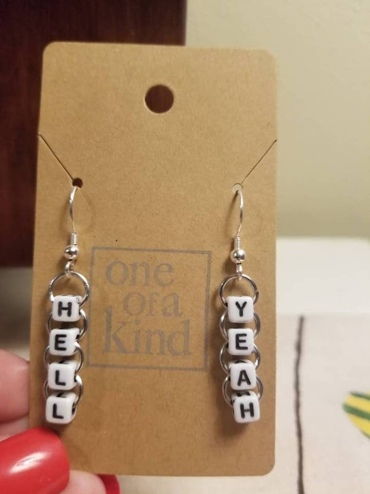 Beaded "Hell Yeah" Word Earrings for wholesale by Sapphire Creations