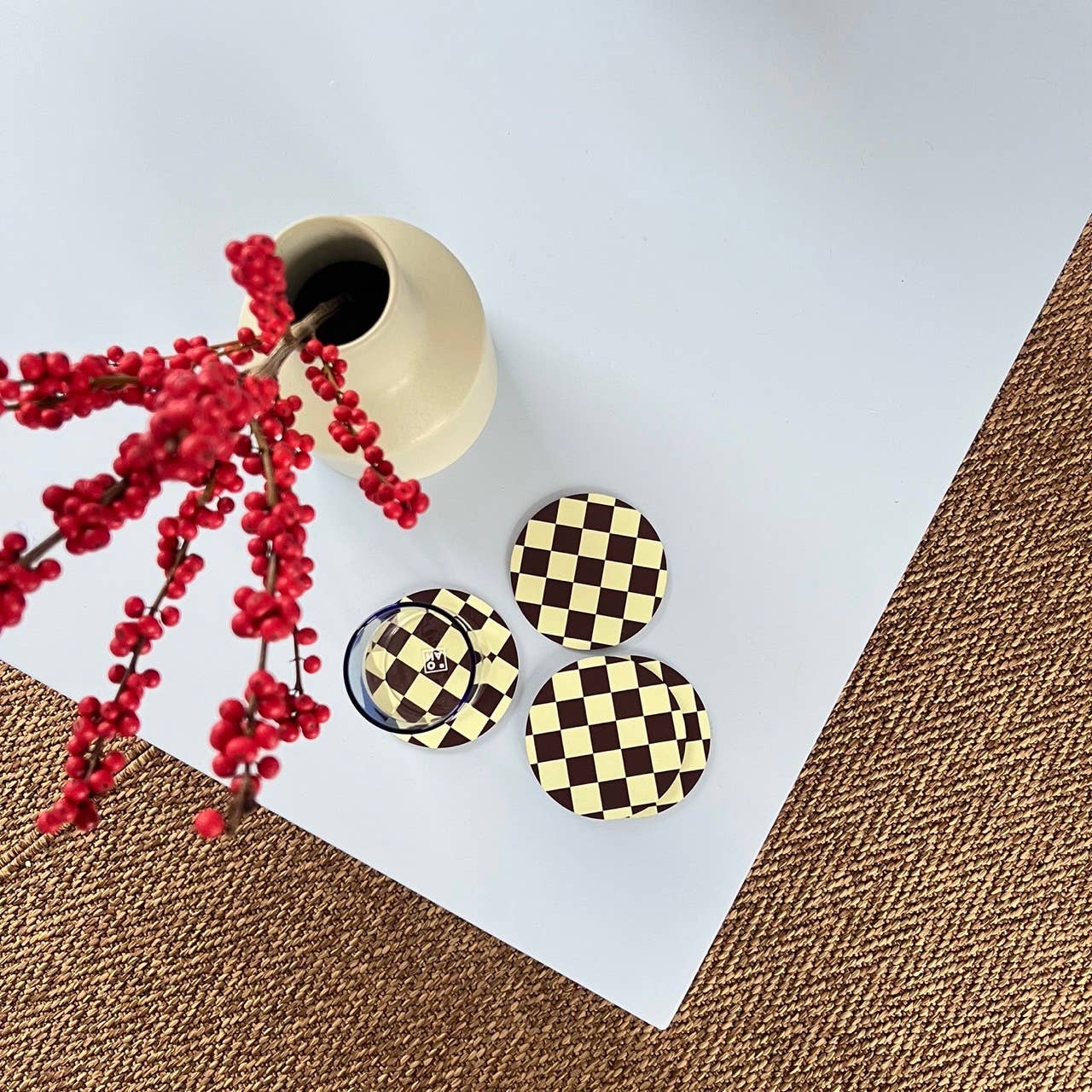 De Lange Tafel – Großhandel Untersetzer – Untersetzer kariert · gelb/aubergine1