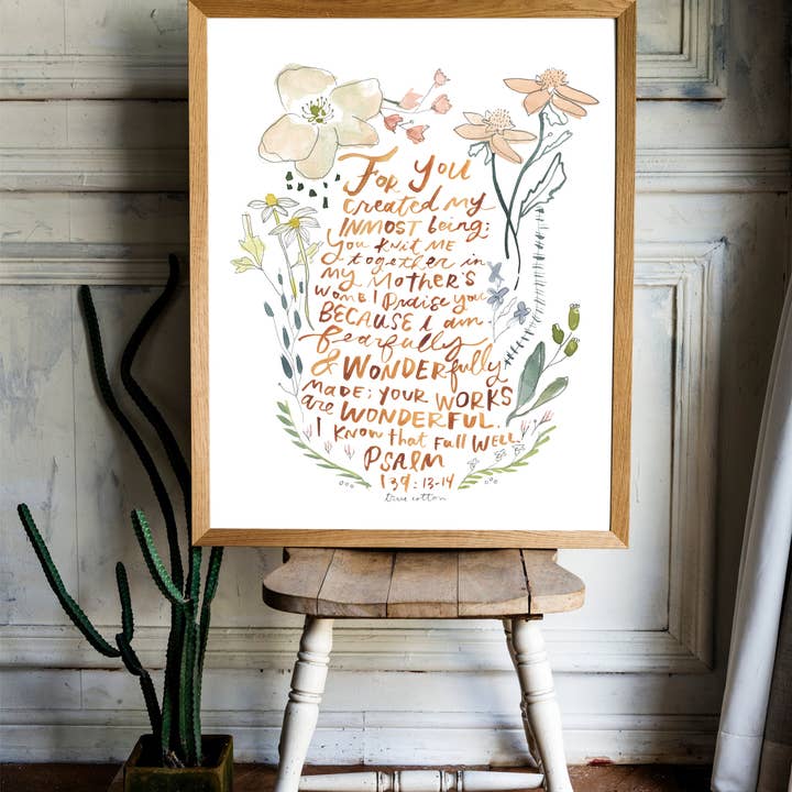 True Cotton - Wholesale Art Print - Wonderfully Made Floral Psalm 139 Fine Art Print1
