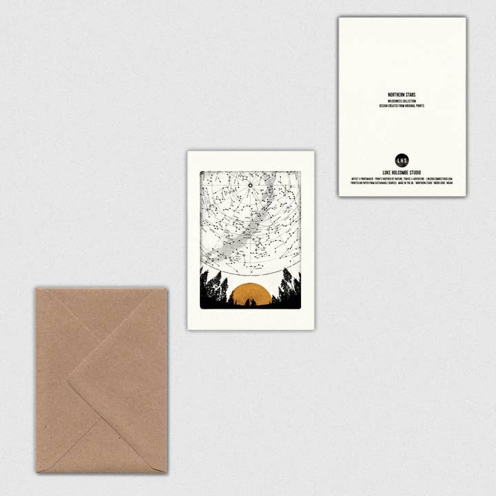 Luke Holcombe Studio – wholesale Everyday greeting card – Northern Stars Individual Card (A6) Forest Night Sky Wonder3
