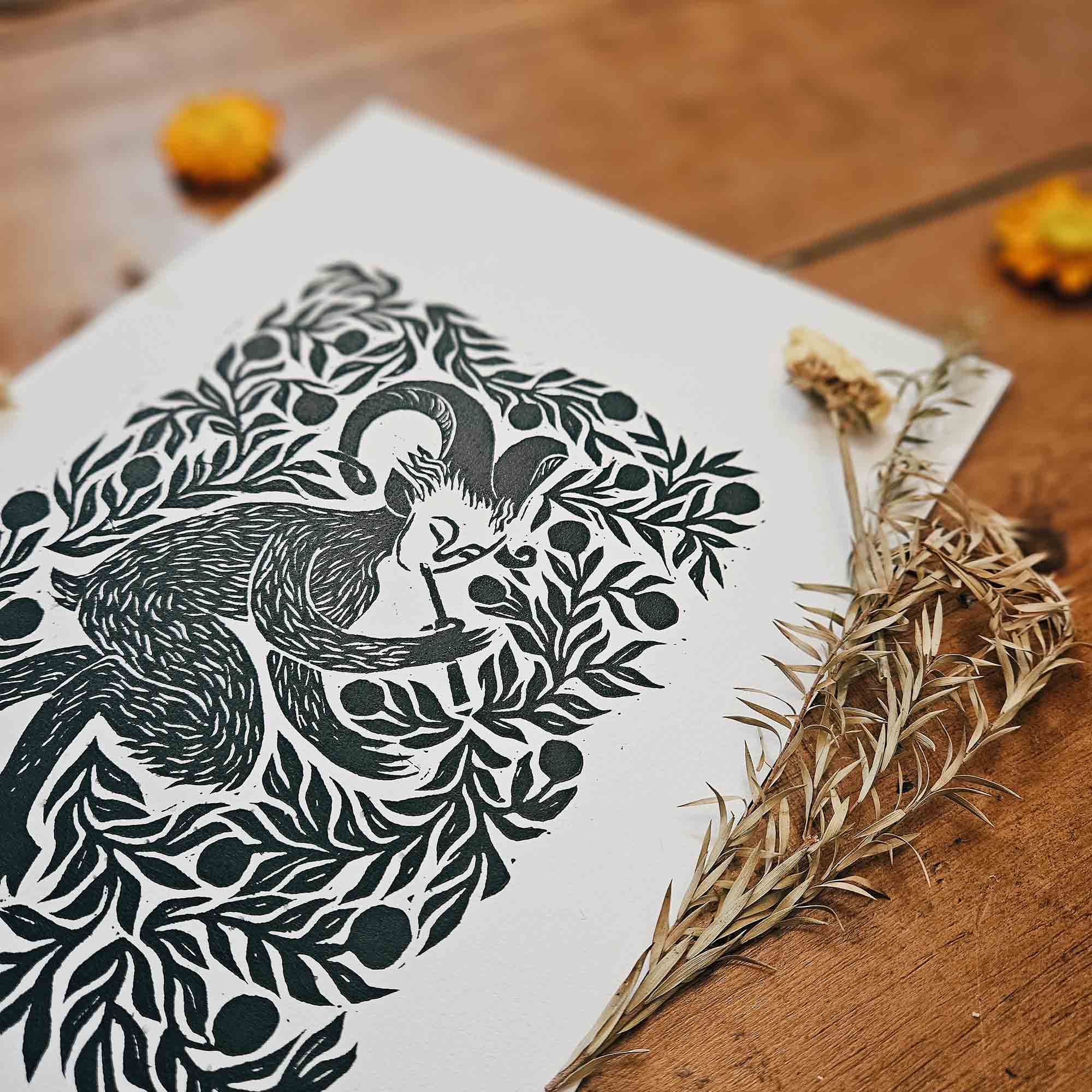 Katia Hinic Studio - Wholesale Art Print - 'Faun' lino print6