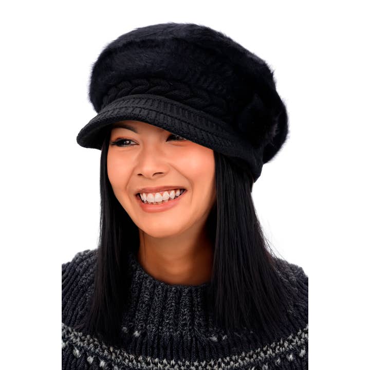 Cap Zone - Wholesale News boy/school boy hat – Women's - Vegan Angora Fur Chevron Knitted Fiddler Cap1