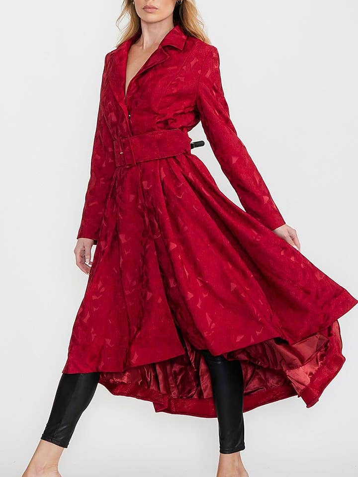 BUTTON CLOSURE HI LO BELTED COAT DRESS for wholesale by ROUSSEAU