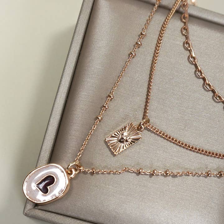 GOLD MULTI LAYERED EPOXY HEART CHARM NECKLACE | 80N1265 for wholesale on Faire1