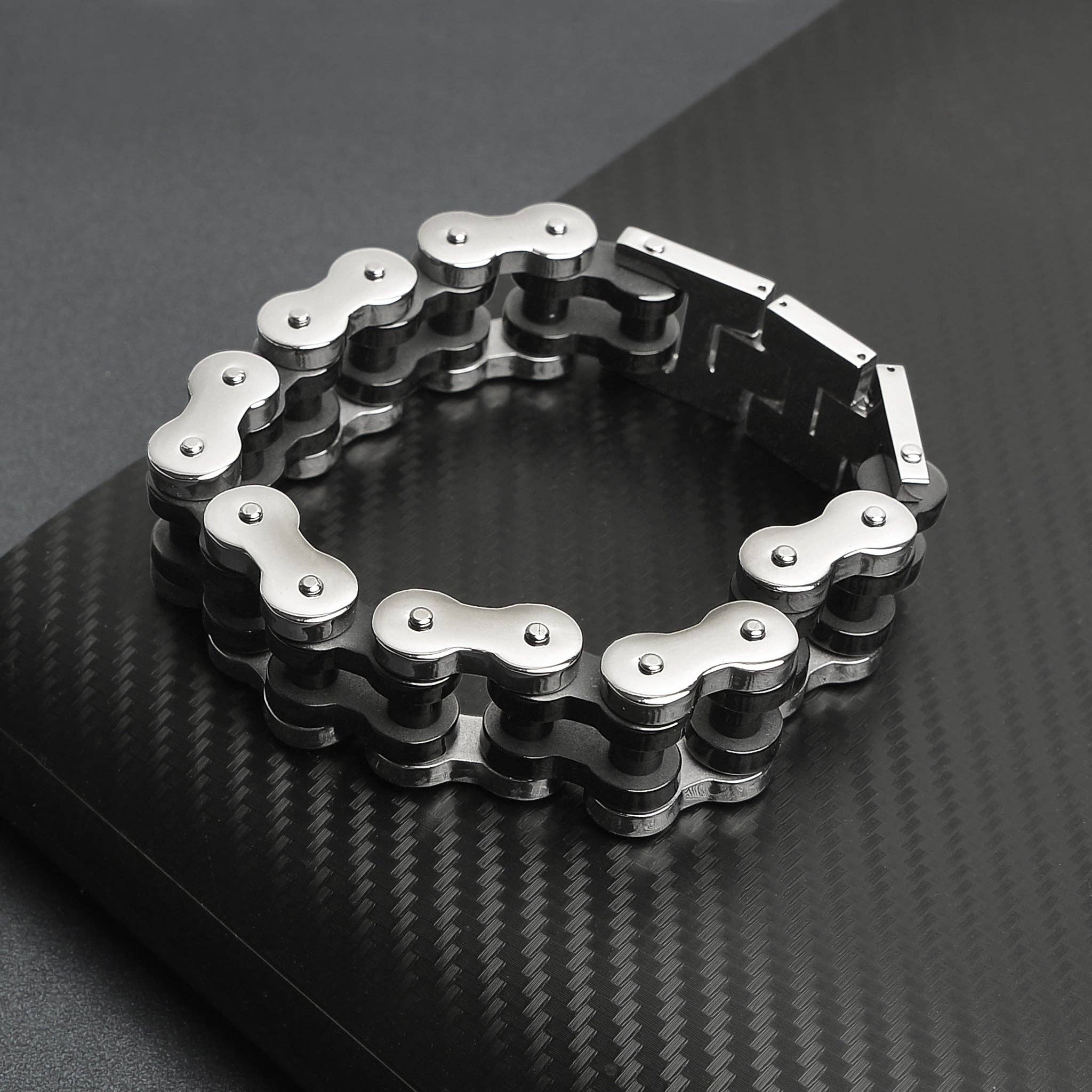 WJW - Wholesale Link & Chain Bracelet - Stainless Steel and Black Bike Chain Bracelet1