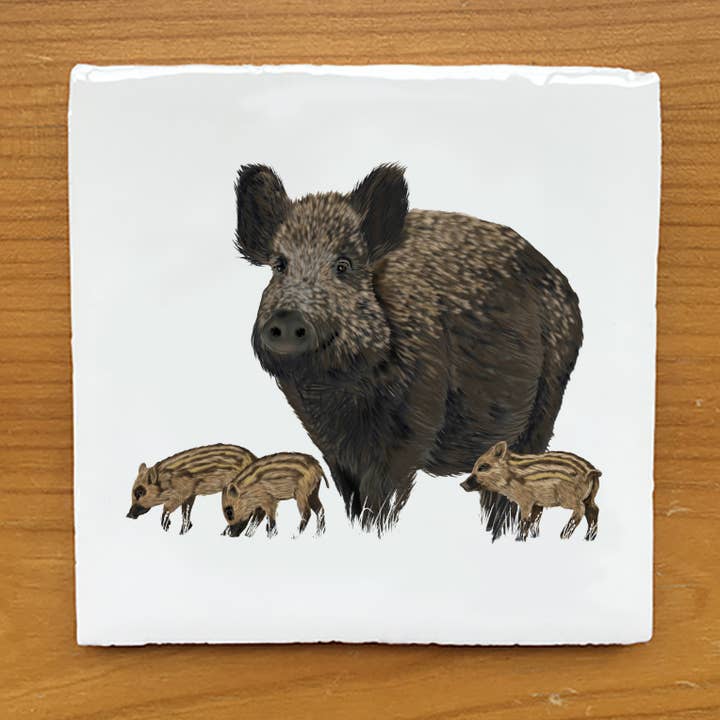 Wild Boar with babies – Vintage Style Tile for wholesale by MYRTE