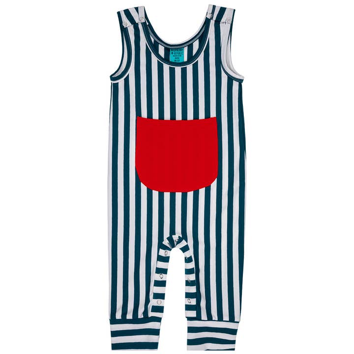 Salopette pour enfants à rayures émeraudes pour la vente par Raspberry Republic