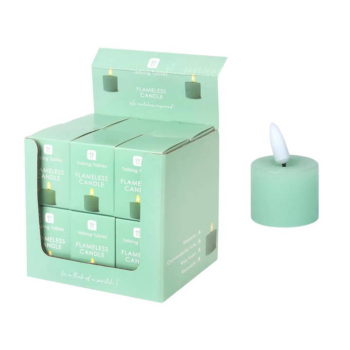 Talking Tables UK – wholesale Flameless candle – Flameless LED Tealight Candle - Sage Green POS Unit