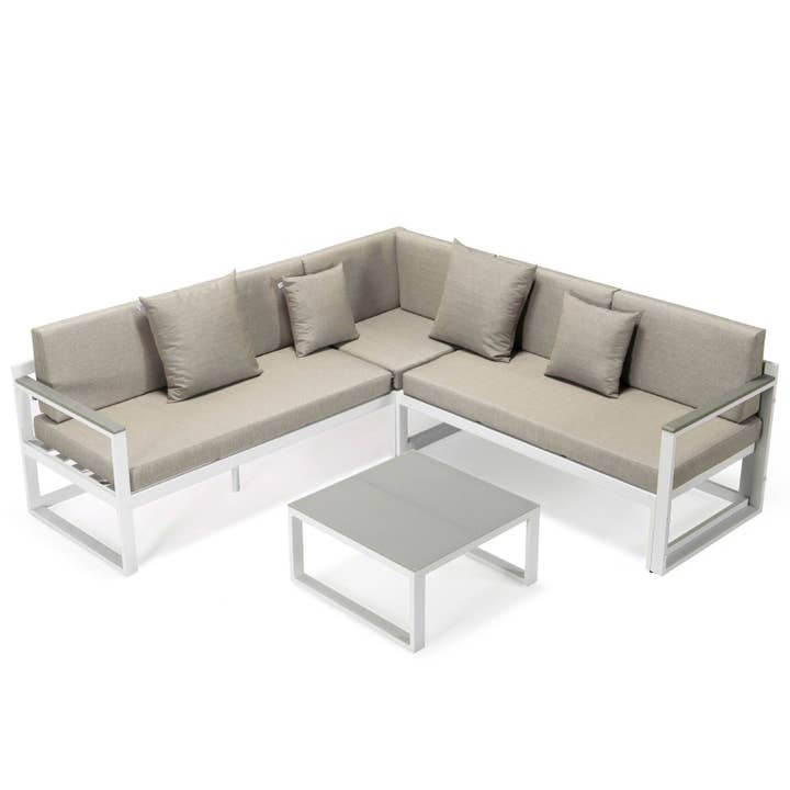 Chelsea White Sectional Adjustable Headrest & Coffee Table for wholesale by LeisureMod