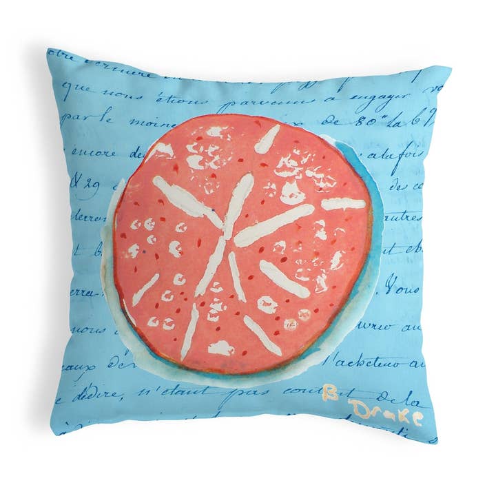 Coral Sand Dollar blauw kussen voor wholesale door Betsy Drake Interiors