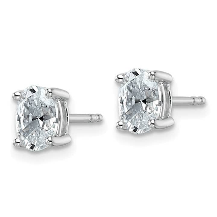 Fine Diamond - Wholesale Stud/post earrings - 14k White Gold Lab Grown Diamond Oval Solitaire Stud Earrings