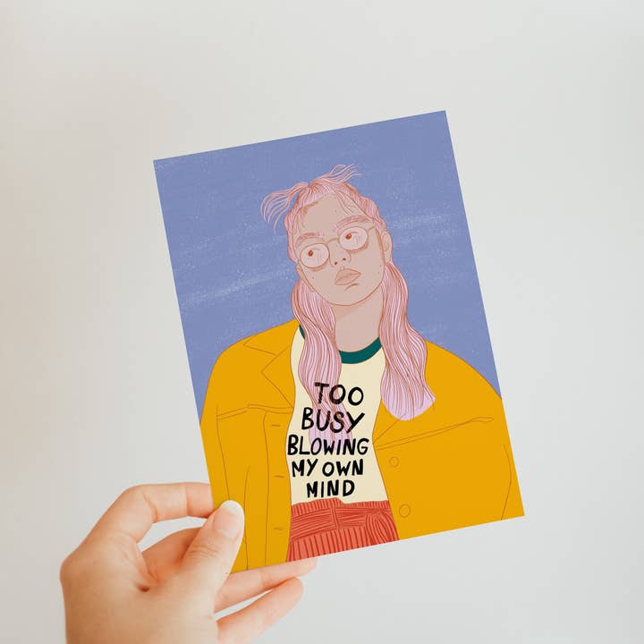 Cartolina Illustrata di Arte Femminista - Occupata a Sconvolgere la Mia Mente per la vendita all'ingrosso da parte di Emmy Lupin Studio