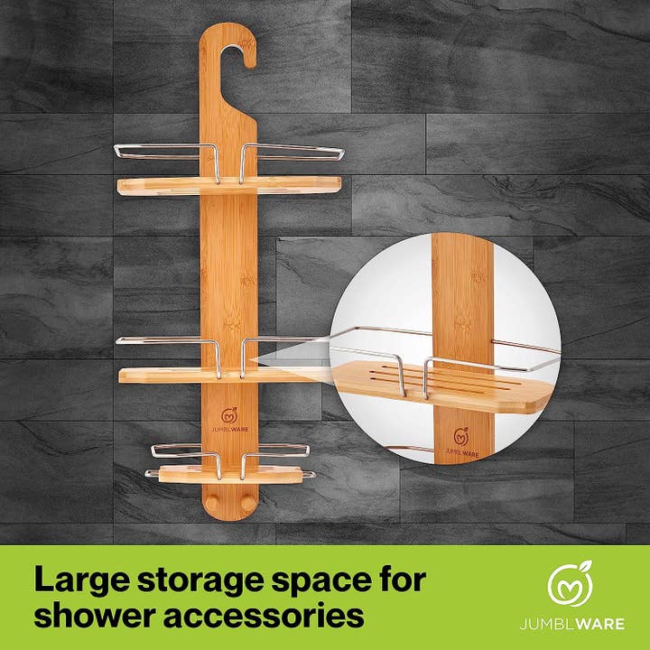 Jumbl - Vendita all'ingrosso Carrelli da bagno - Carrello da doccia in bambù, organizer da appendere per doccia a 3 livelli3