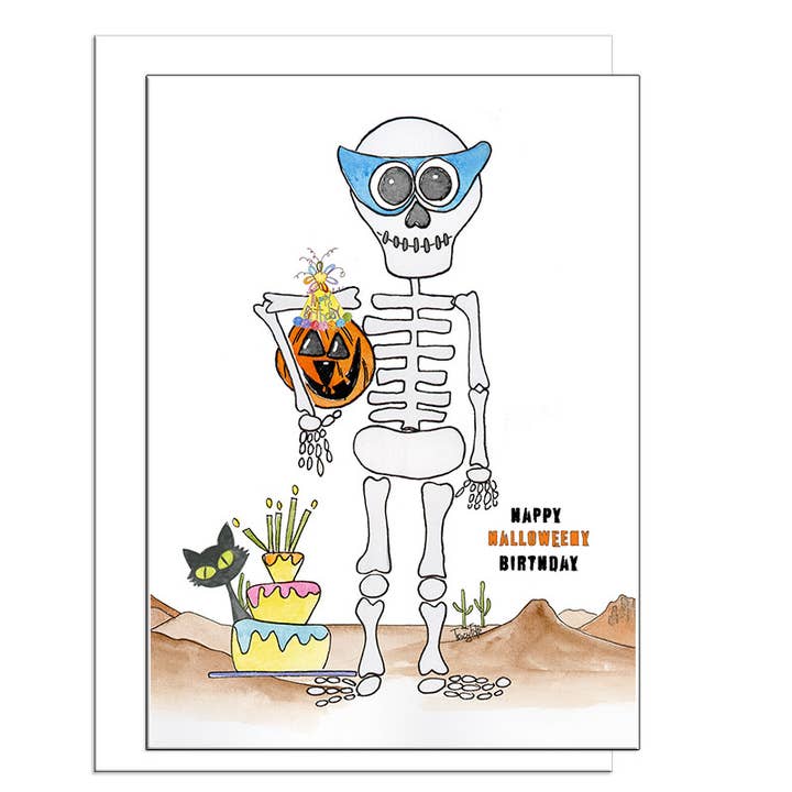 Skeleton Halloween | Carte d'anniversaire pour la vente par Zinnia Sky Studio LLC