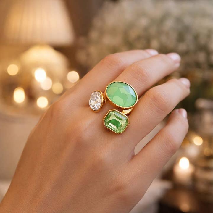 Trendy ring with rhinestone cabochons for wholesale by Reference Mode