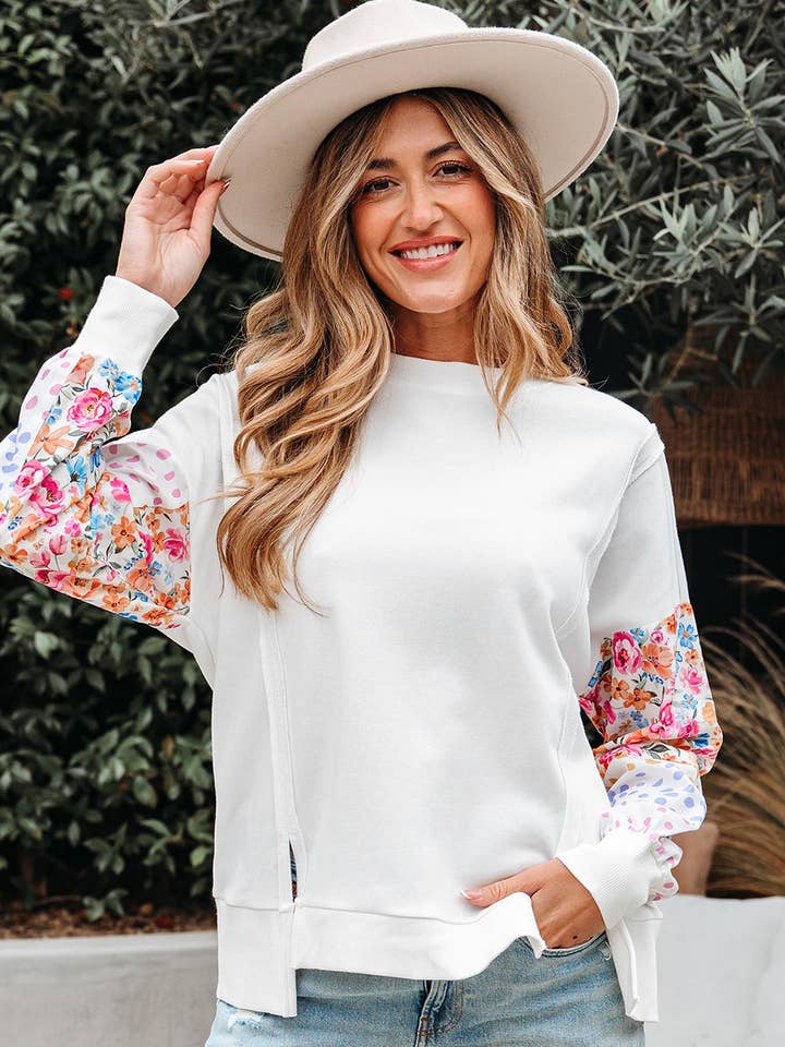 Raelynn Floral Patchwork Casual Sweatshirt for wholesale by Poppy Lee Lane
