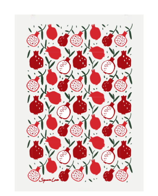 Square Love - Wholesale Tea Towel - Pomegranate Gift Duo | 1 Tea Towel + 1 Sponge Cloth4