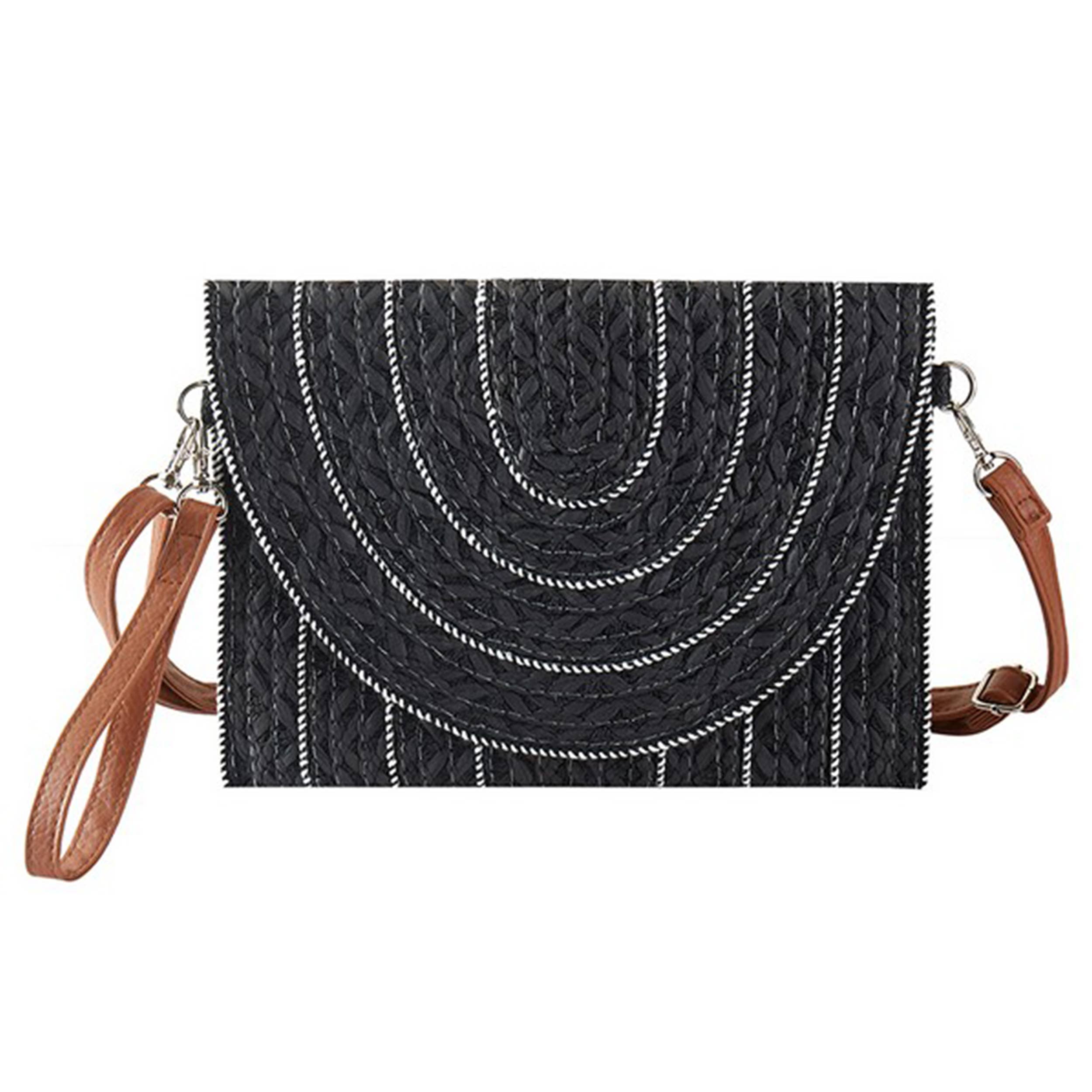 Hana – Bolsa - Mulher por atacado – Mala a Tiracolo de Palha com Design de Costura Decorativa1