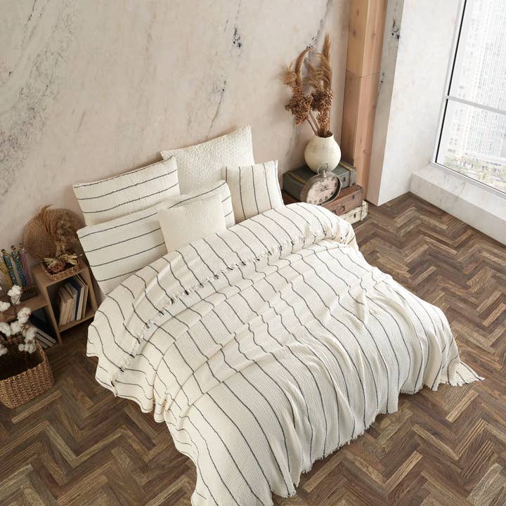 Aseel Buy Good – Großhandel Überwurfdecke – Musselin-Wurfdecke Übergröße Organisch Französisch Gestreift6