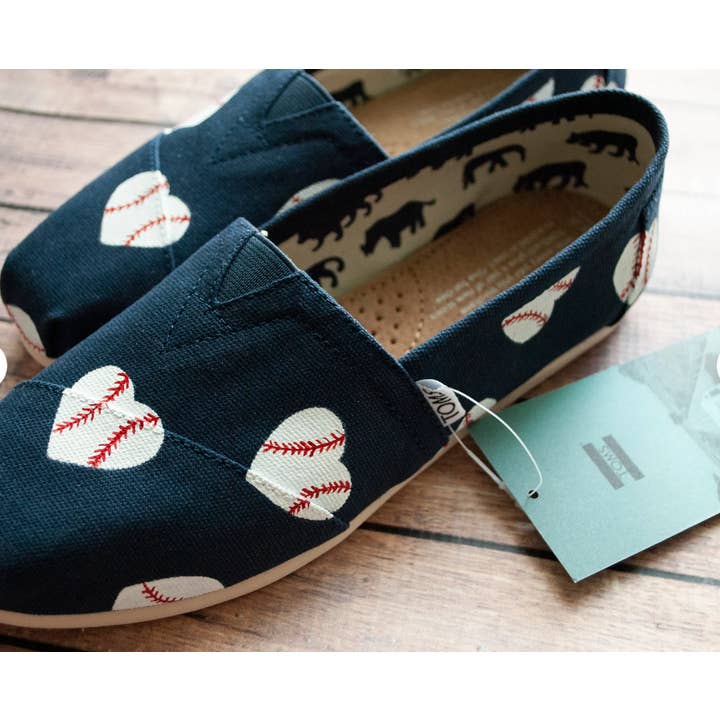 Baseball Heart Hand Painted Toms | Adult Hand Painted Toms for wholesale by With Love, Paint