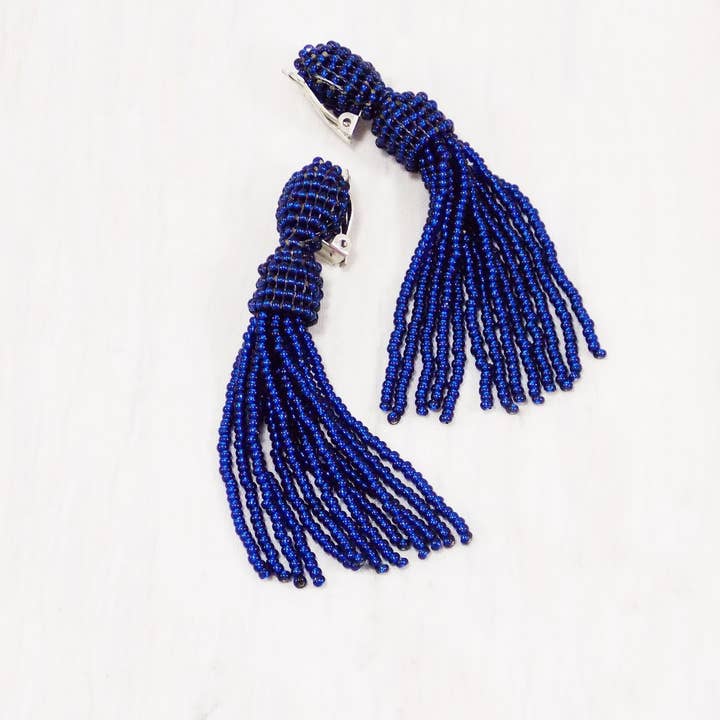 Orecchini a clip blu reale Orecchini da donna con nappa in cobalto Orecchini a clip grandi Orecchini a clip con clip da ballo blu scuro Orecchini a clip blu scuro per la vendita all'ingrosso da parte di Ninolia