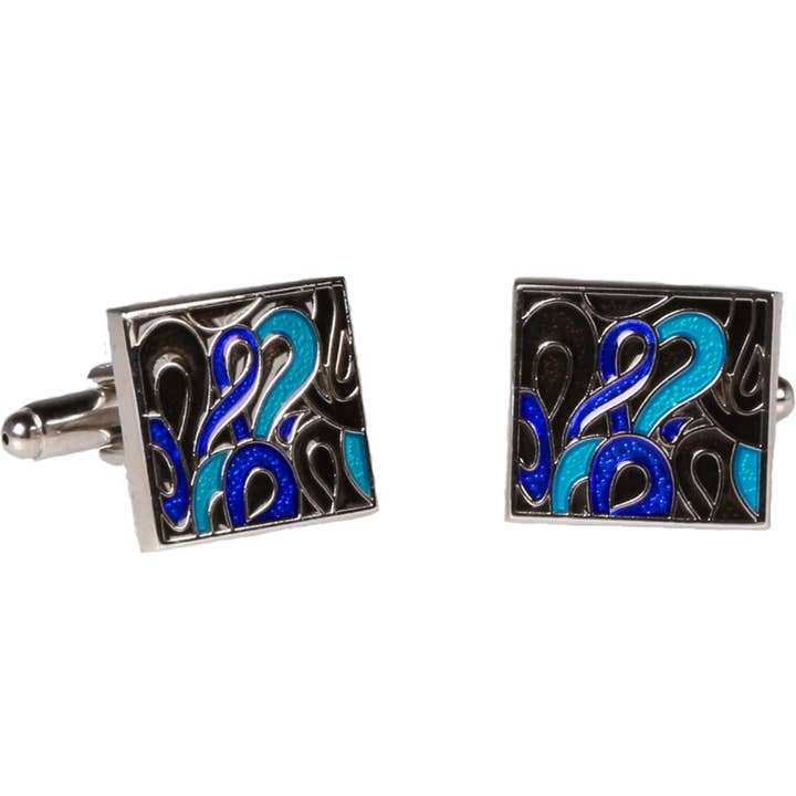 Ferrecci - Wholesale Cufflinks - Ferrecci - Silvertone Square Gems Cufflinks with Jewelry Box1