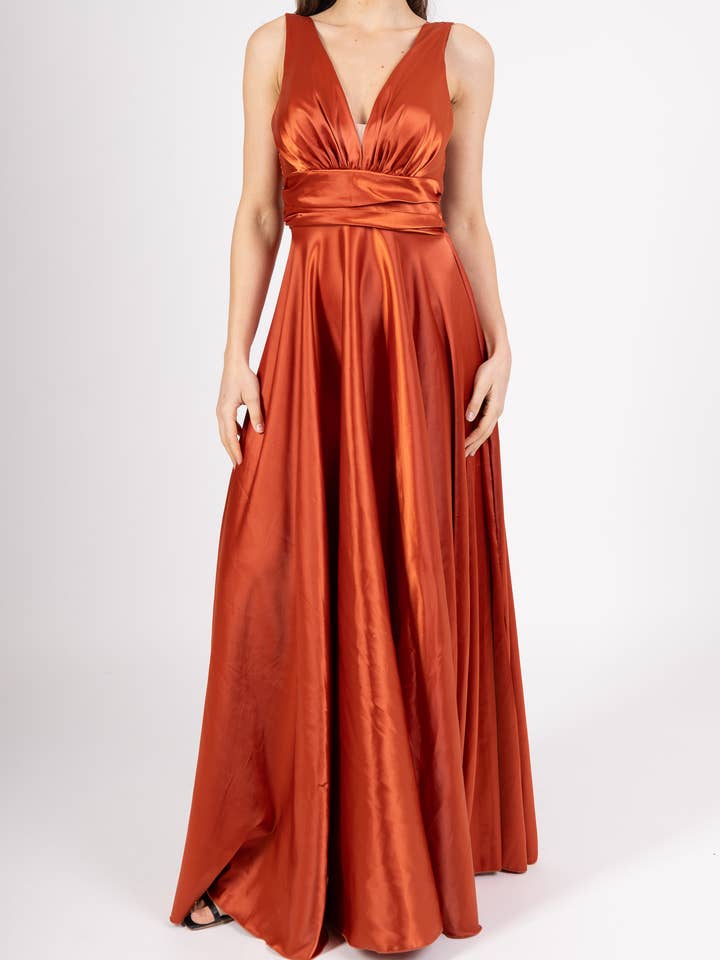 Long shiny satin evening dress - 81066 for wholesale by Marie June