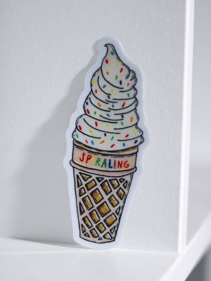 Spiraling Rainbow Glitter | Ice Cream Mental Health Sticker for wholesale by Scribbles and Doodlez