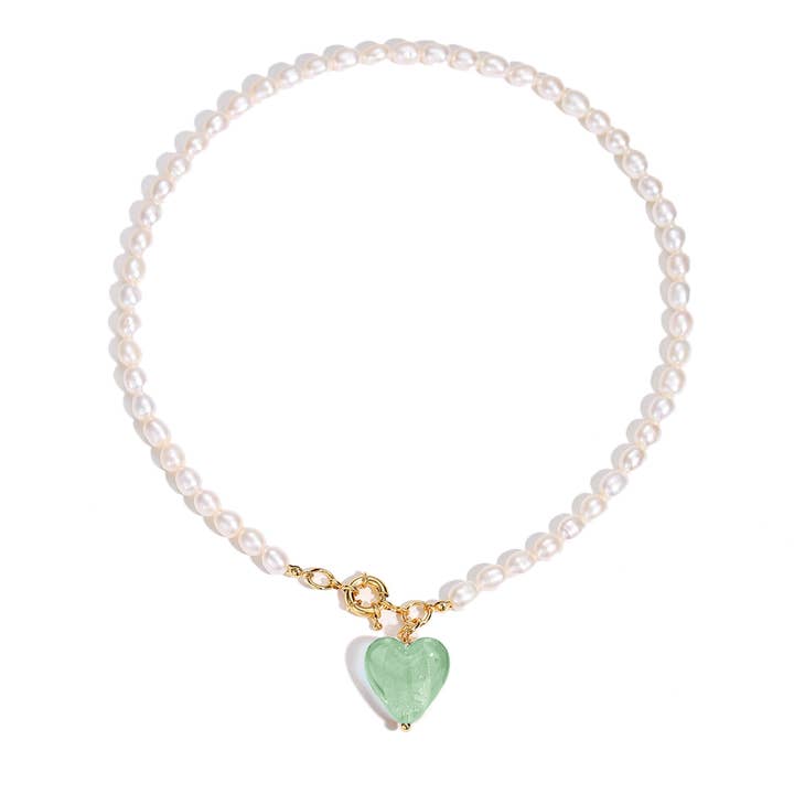 Esmée Lime Green Glaze Heart Pendant Pearl Necklace for wholesale by Classicharms