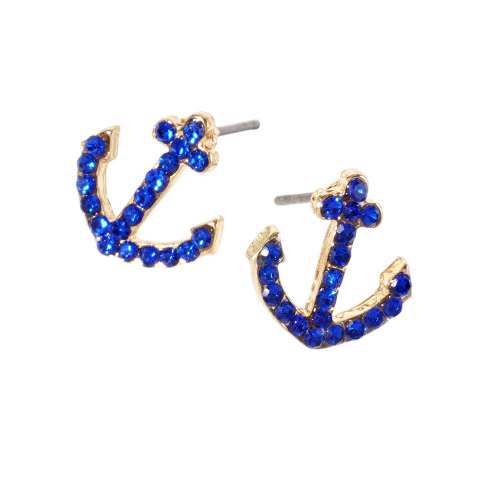 Sensibling Corp. - Venta al por mayor Pendientes de botón/aretes de poste - Pendientes de botón con ancla pavimentada de cristal de imitación.40