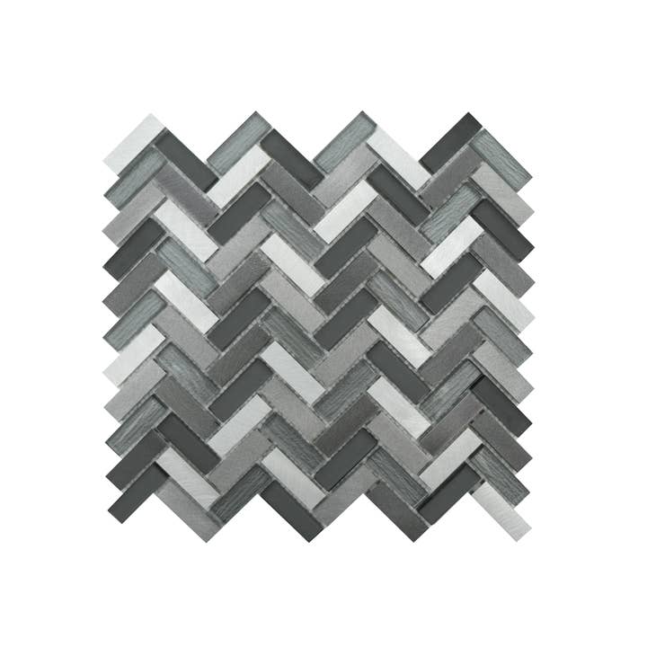 Twilight Chevron Aluminum and Glass Mosaic Tile, Backsplash for Kitchen and Living Space - 9 Square Feet Per Carton for wholesale by WS Tiles