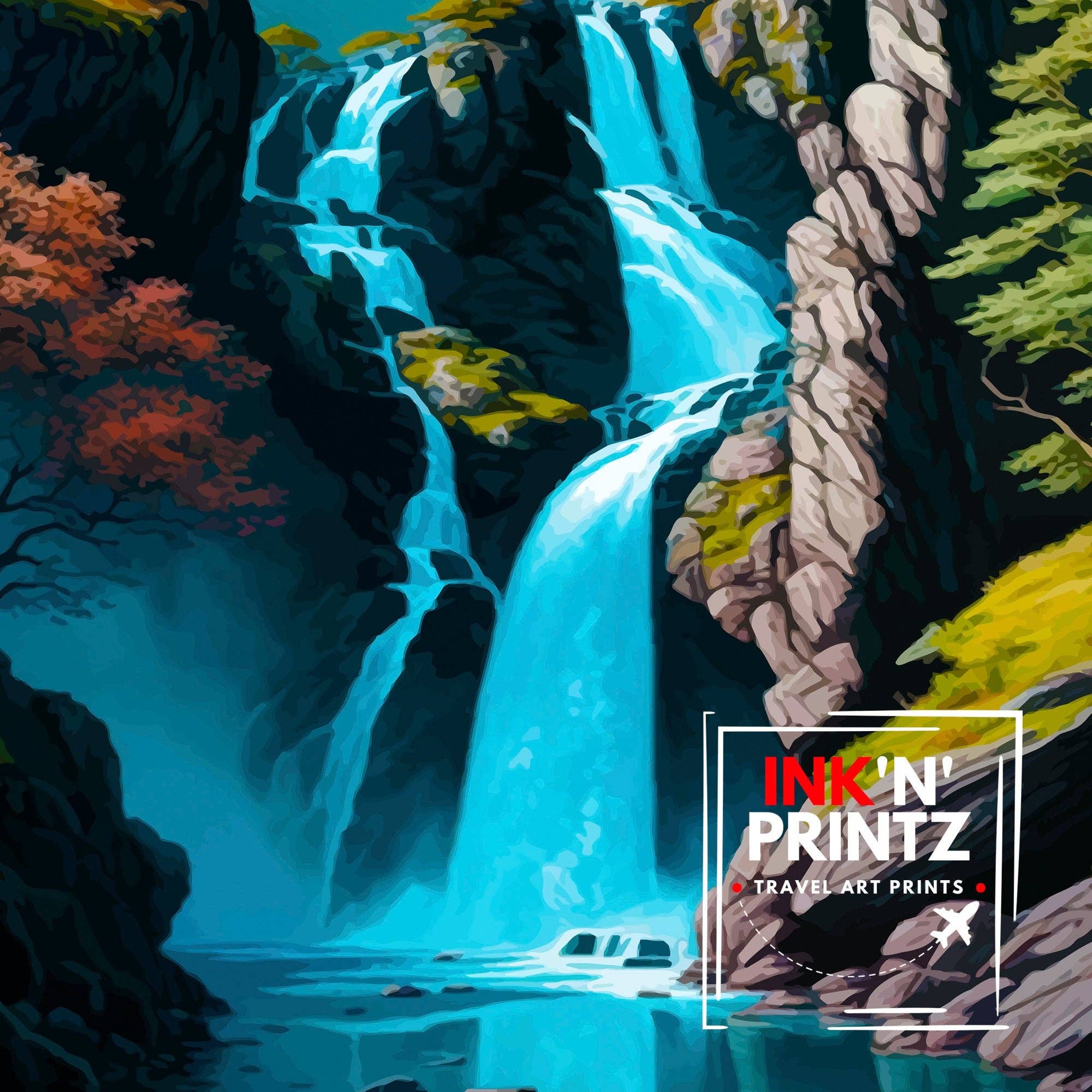 InkNPrintz – wholesale Art print – Aira Force Waterfall Lake District Travel Poster Lake District7