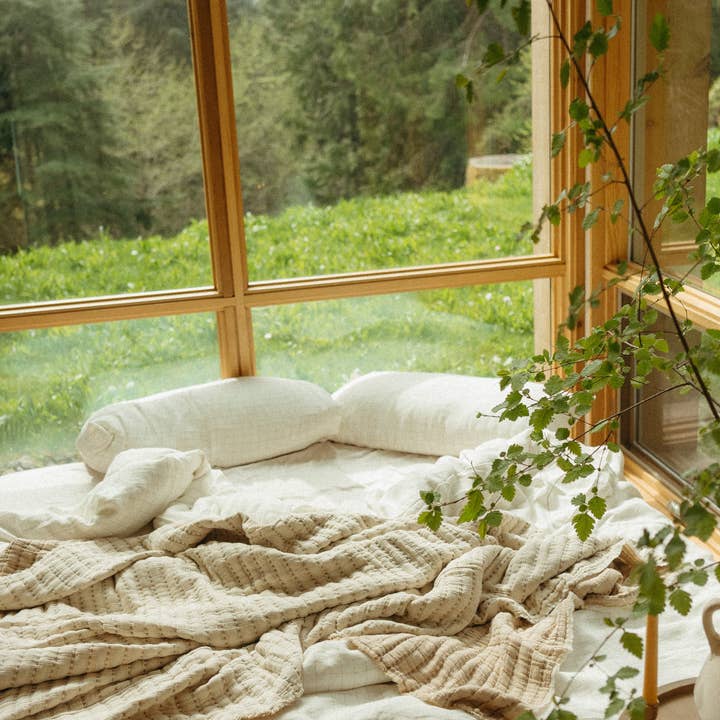 Ensemble de couette en lin à carreaux, ivoire pour la vente par INDABA HOME