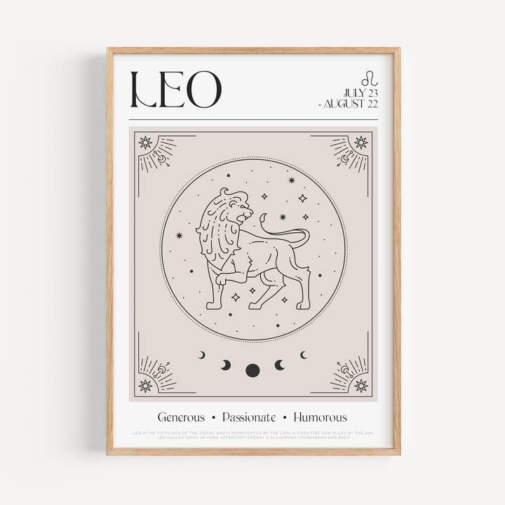 Zodiac Leo Print, Tarotkort Inspireret, Stjernetegn Plakat, Boho Wall Art for engroshandel hos Fire Press