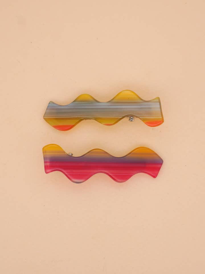 Squiggle Clips in Sunset Stripes for wholesale by Paulina Otero