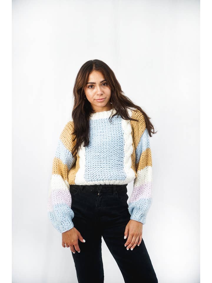 Stellino - Wholesale Knit Sweater - Women's - Cable Fronted Handmade Jumper | Blue-Mist5
