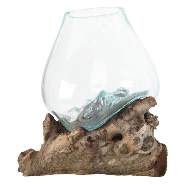 Large Molten Glass Bowl With Natural Wood for wholesale by Benjamin International