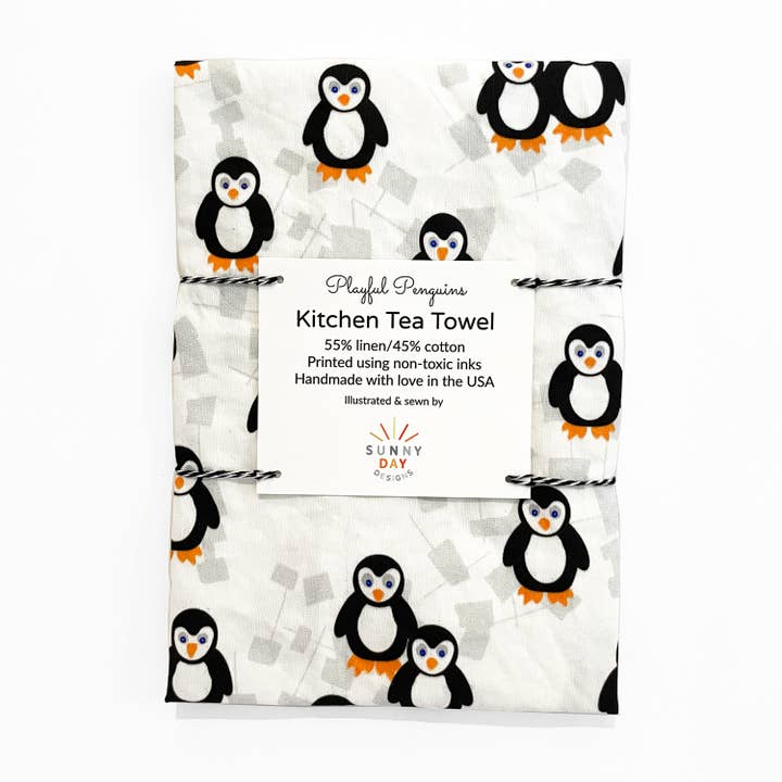 Sunny Day Designs - Wholesale Theedoek - Speelse Pinguïns Linnen/Katoenen Theedoek, Winterdecoratie Dier