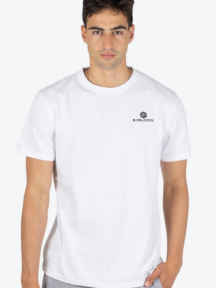 T-Shirt Branca Branca Para Homem Shelcore Fit Clássico por atacado de Skelcore