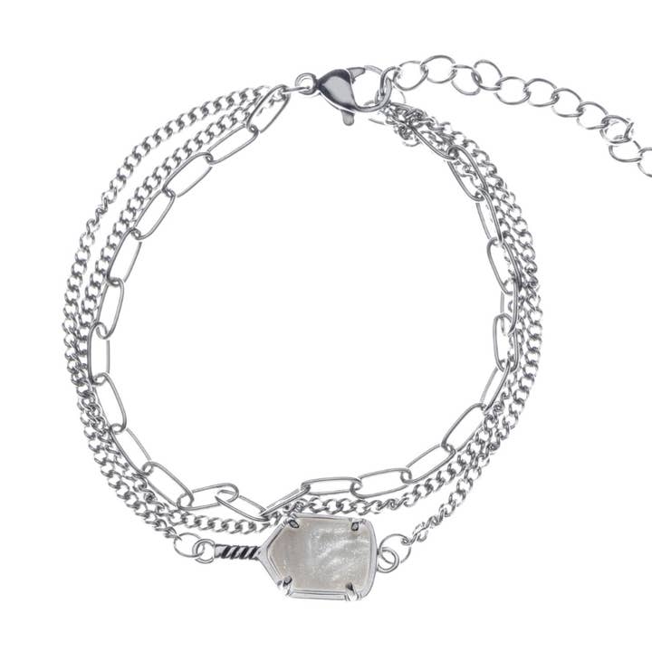 Born to Rally - Wholesale Charm/Dangle Bracelet - Pickleball Mother of Pearl Multi Strand Chain Bracelet - Pick Color